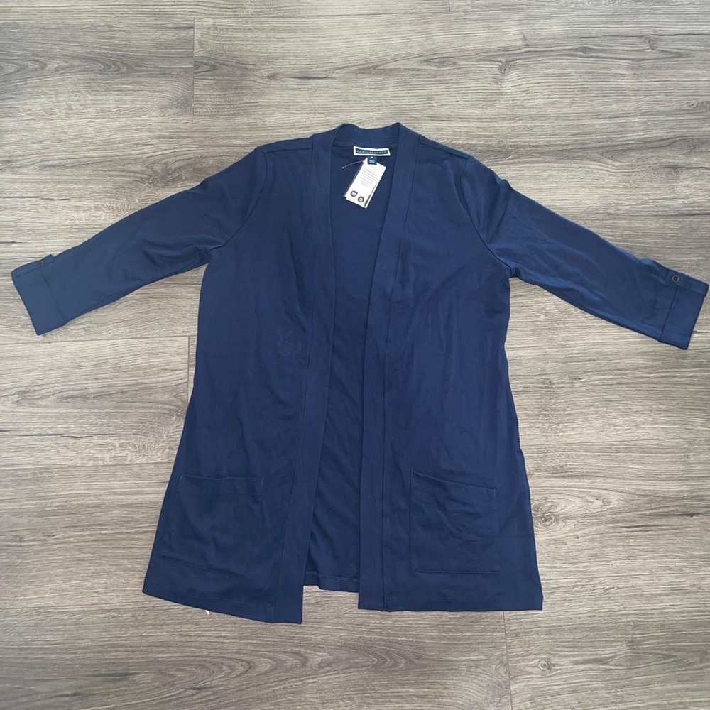 Karen Scott Navy Open-Front Lightweight Cardigan
